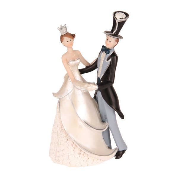 Brautpaar mit Krone und Zylinder, tanzend, Polyresin, H 17,8 cm