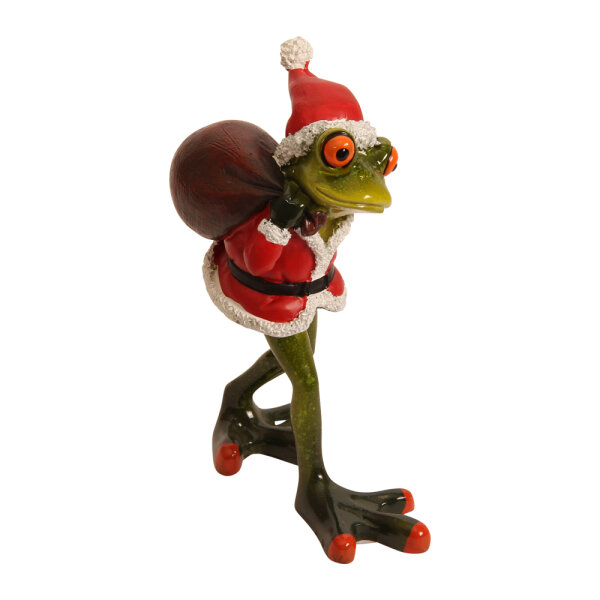 Frosch Weihnachten, Kunststein, ca. 15 cm mit Rucksack
